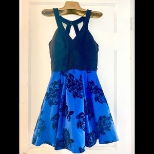 Blue and Black Cocktail dress with Velvet Roses